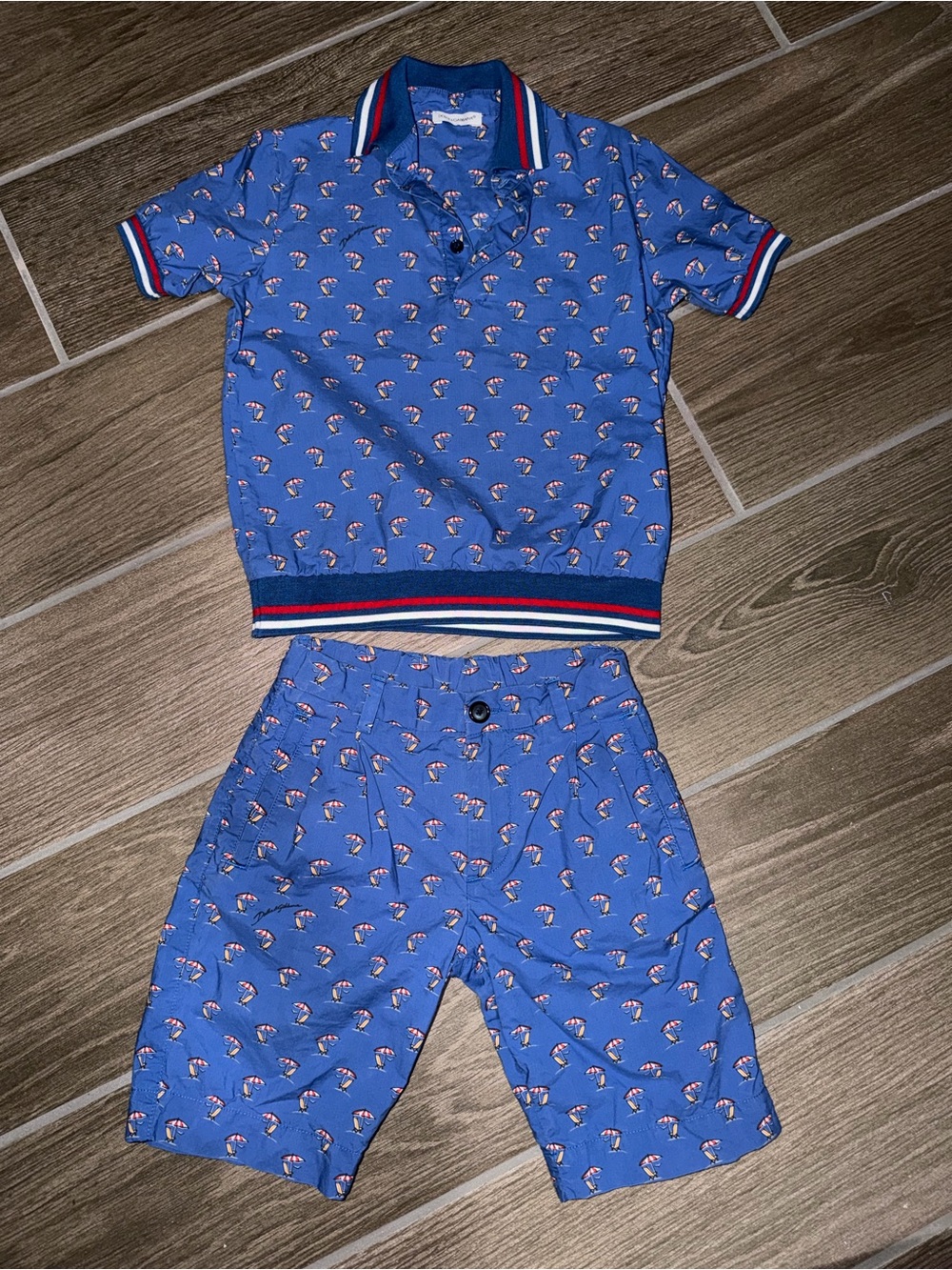 Dolce & Gabbana Boys Blue Polo-Style Set with Striped Trim